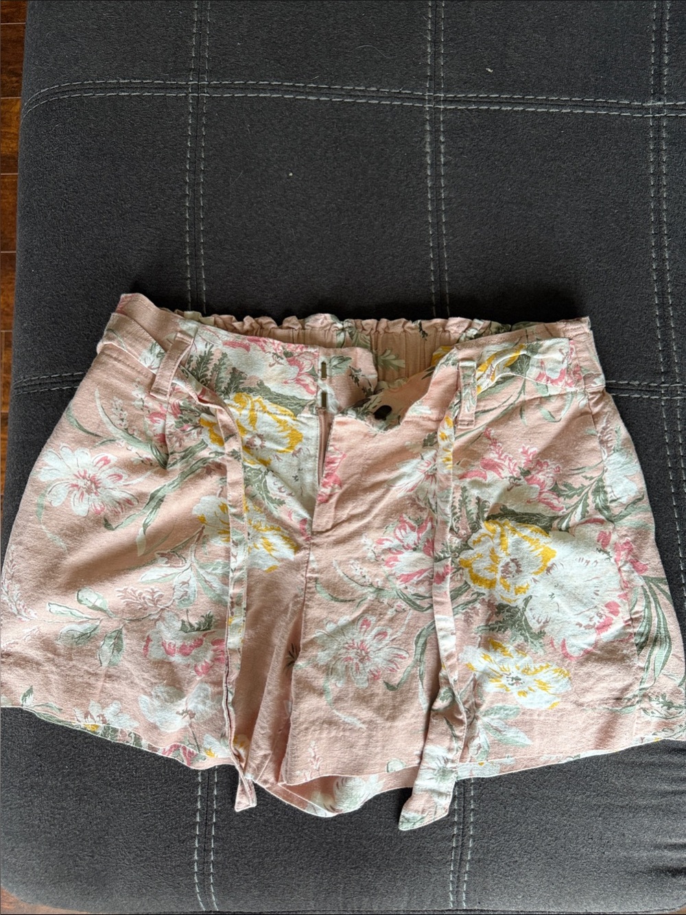 LOFT Pink Floral High-Waist Tie Shorts